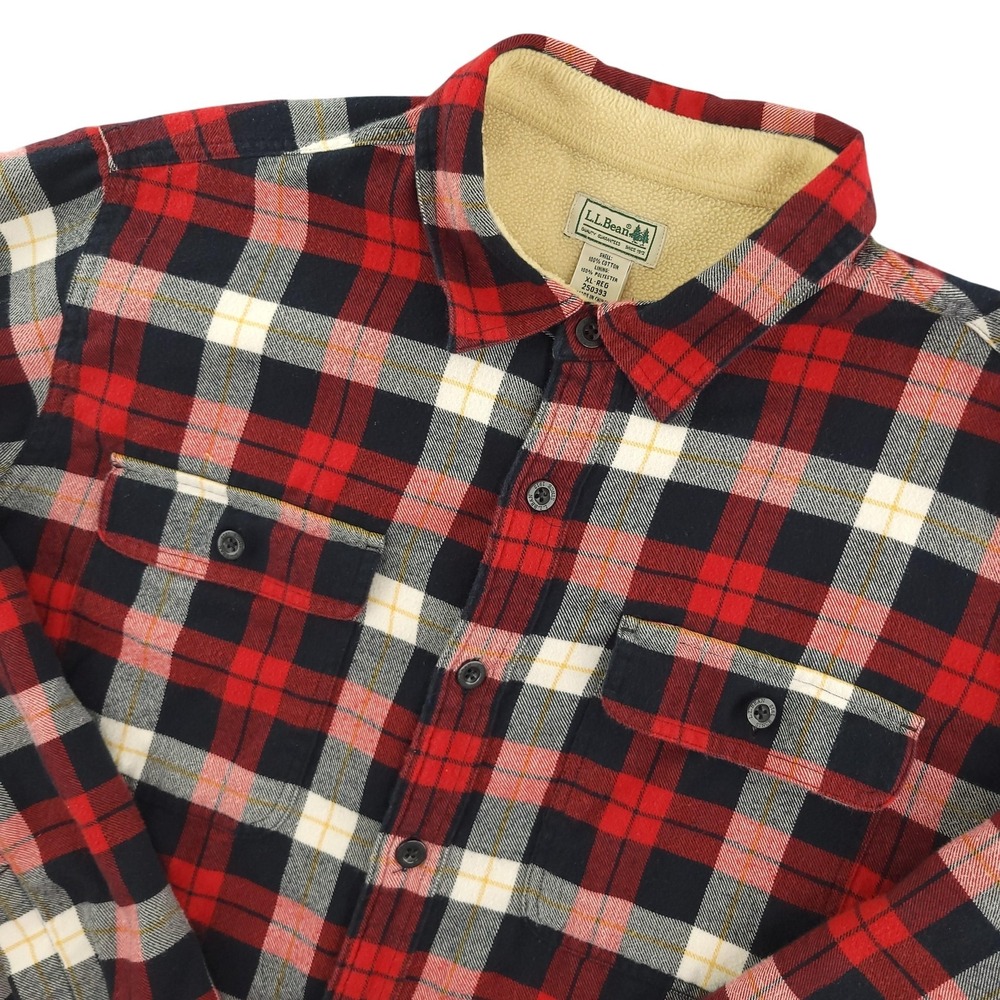 L.L. Bean Flannel Shirt Mens XL Red‎ Plaid Long Sleeve Button Up Lined Casual